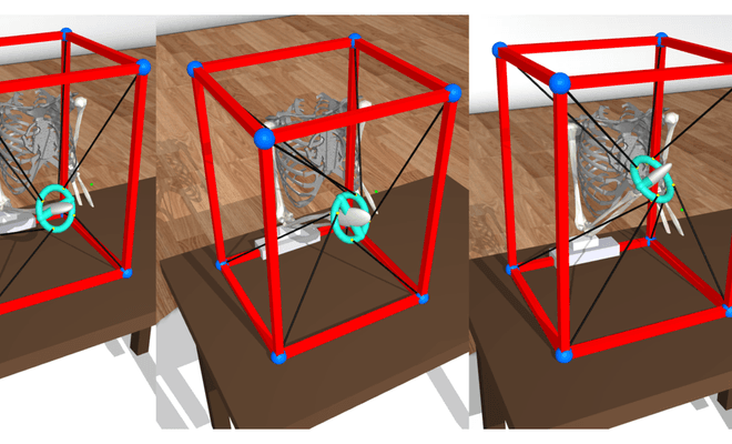Upper-limb model inside the eight-cable parallel robot in MuJoCo