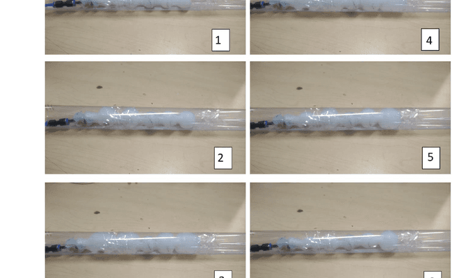 Inflation sequence of a peristaltic robot inside a tube